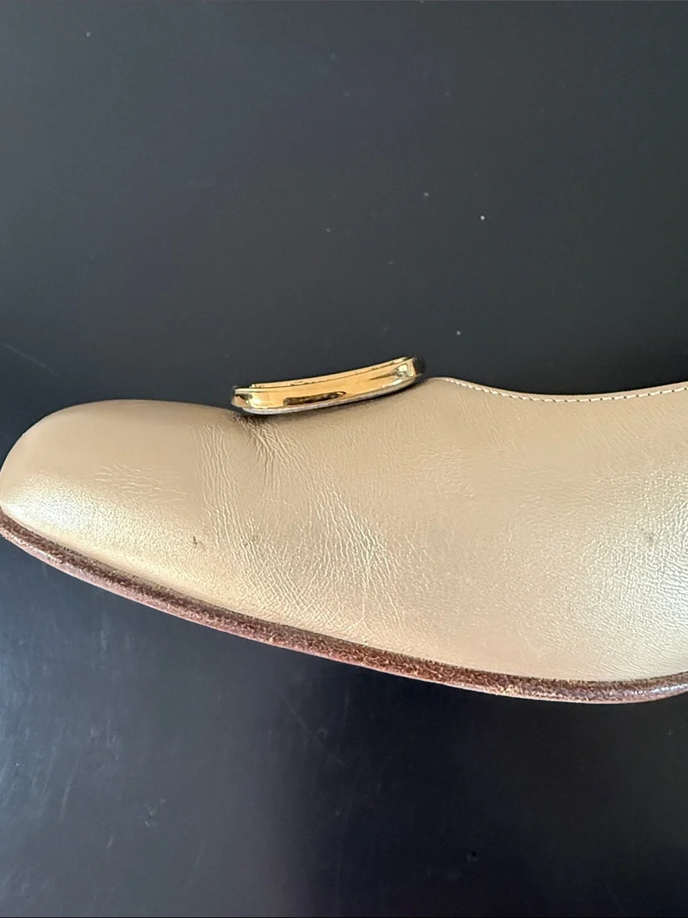 Salvatore Ferragamo gold metallic leather low-heel pump shoes